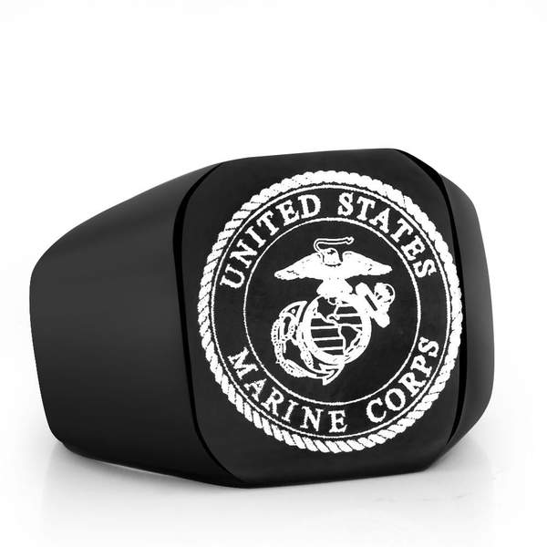 Black USMC Support Titanium Ring