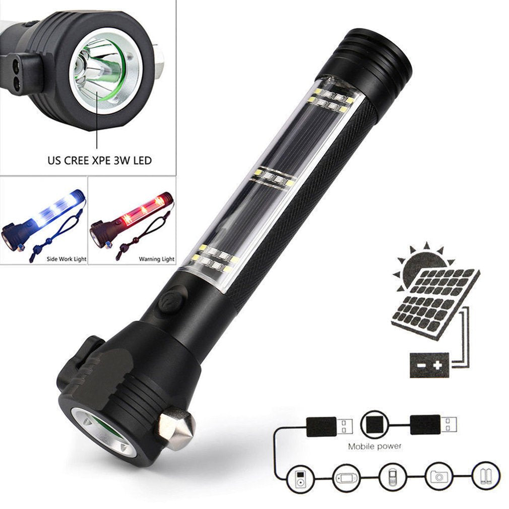 Tactical 9-in-1 Multi-Function Flashlight / Survival Tool / PowerBank / Solar & USB
