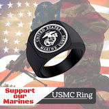 Black USMC Support Titanium Ring